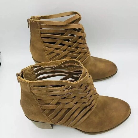 Arizona Jeans Womens Boots 9.5 Olympia Booties Memory Foam Brown Ankle Zip Weave - Picture 3 of 11